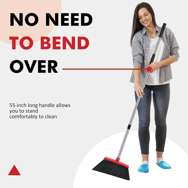 Alt view image 3 of 7 - Heavy Duty Broom, 55 Inch Long Handle Outdoor Large Angle Brooms, Commercial Broom for Sweeping Indoor, for Home Garage Kitchen Office Courtyard Lobby Patio Lawn Concrete
