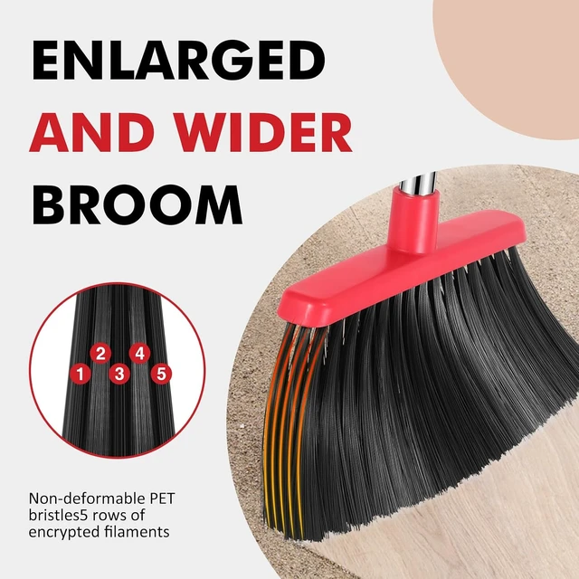 Alt view image 7 of 7 - Heavy Duty Broom, 55 Inch Long Handle Outdoor Large Angle Brooms, Commercial Broom for Sweeping Indoor, for Home Garage Kitchen Office Courtyard Lobby Patio Lawn Concrete