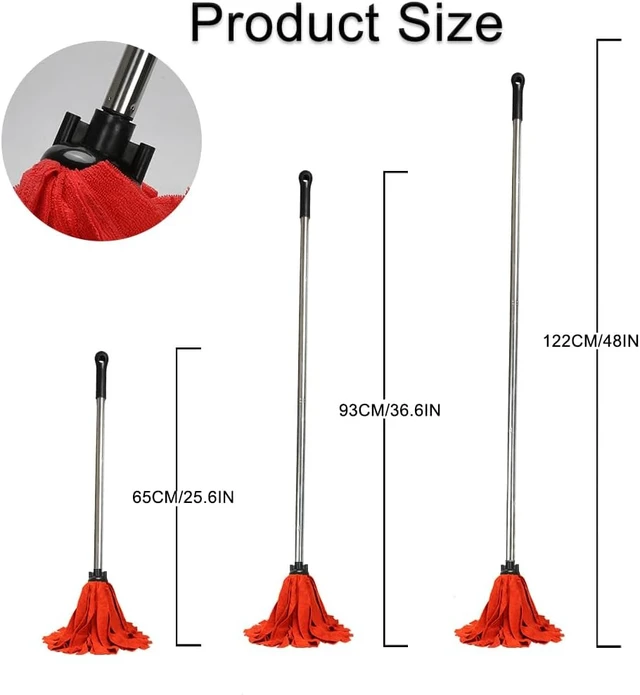 Alt view image 6 of 7 - Microfiber Cloth Mop for Floor Cleaning with 2Pcs Replacement Head,Long Handle String Wet Floor Mop for Home,Hardwood,Laminate,Tile,Marble (Red)