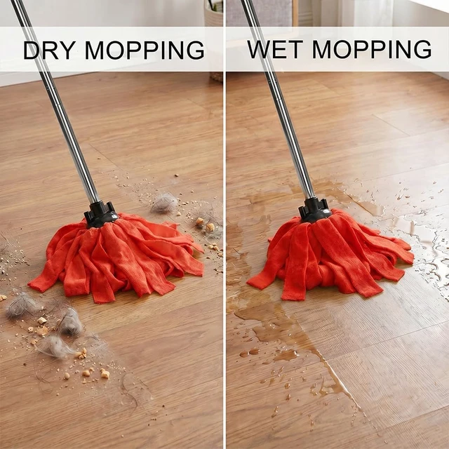 Alt view image 7 of 7 - Microfiber Cloth Mop for Floor Cleaning with 2Pcs Replacement Head,Long Handle String Wet Floor Mop for Home,Hardwood,Laminate,Tile,Marble (Red)