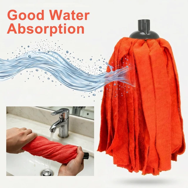 Alt view image 3 of 7 - Microfiber Cloth Mop for Floor Cleaning with 2Pcs Replacement Head,Long Handle String Wet Floor Mop for Home,Hardwood,Laminate,Tile,Marble (Red)