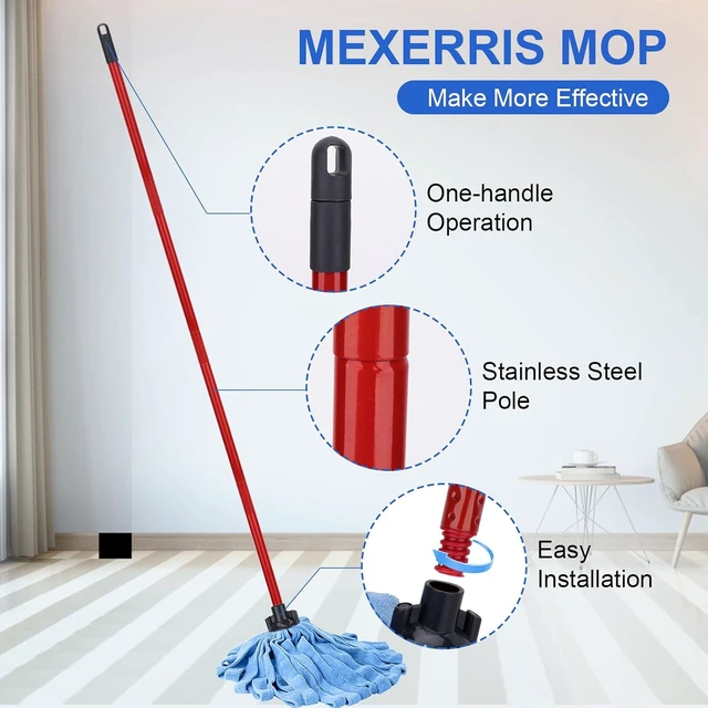Alt view image 2 of 7 - Microfiber Mop Cloth Heads Replacements: One Mop Handle with Two Blue Microfiber Cloth Heads Compatible with All Standard US Threading Pole
