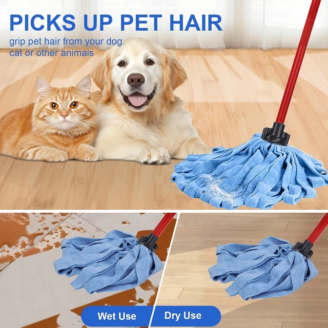 Alt view image 5 of 7 - Microfiber Mop Cloth Heads Replacements: One Mop Handle with Two Blue Microfiber Cloth Heads Compatible with All Standard US Threading Pole