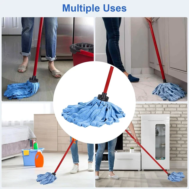 Alt view image 3 of 7 - Microfiber Mop Cloth Heads Replacements: One Mop Handle with Two Blue Microfiber Cloth Heads Compatible with All Standard US Threading Pole