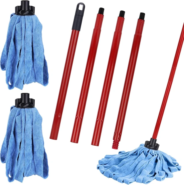 Alt view image 6 of 7 - Microfiber Mop Cloth Heads Replacements: One Mop Handle with Two Blue Microfiber Cloth Heads Compatible with All Standard US Threading Pole