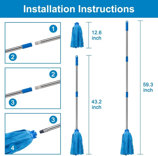 Alt view image 7 of 7 - KeFanta Mop, Microfiber Cloth Mops for Floor Cleaning, 49" Long Handle
One Pole with Two Microfiber Cloth Mop Refills, String Mop, 1 Handle & 2 Mop Heads, Blue
