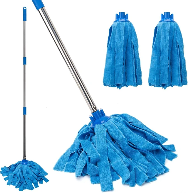 Main image of KeFanta Mop, Microfiber Cloth Mops for Floor Cleaning, 49" Long Handle
One Pole with Two Microfiber Cloth Mop Refills, String Mop, 1 Handle & 2 Mop Heads, Blue
