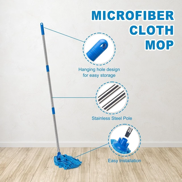 Alt view image 5 of 7 - KeFanta Mop, Microfiber Cloth Mops for Floor Cleaning, 49" Long Handle
One Pole with Two Microfiber Cloth Mop Refills, String Mop, 1 Handle & 2 Mop Heads, Blue