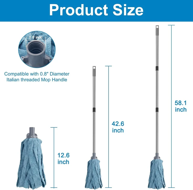 Alt view image 2 of 7 - KeFanta Mops for Floor Cleaning,One Mop Handle with 2 Microfiber Cloth Head
String Wet Mop Replacement Refills Compatible with 0.8" Diameter Stick(1 Pole & 2 Heads)