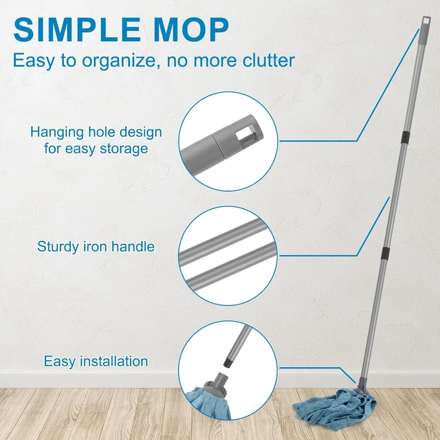 Alt view image 5 of 7 - KeFanta Mops for Floor Cleaning,One Mop Handle with 2 Microfiber Cloth Head
String Wet Mop Replacement Refills Compatible with 0.8" Diameter Stick(1 Pole & 2 Heads)