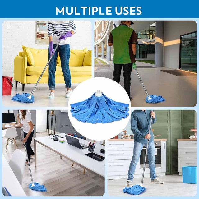 Alt view image 7 of 7 - Matthew Microfiber Mop Compatible with Ceda Refill - Commercial Mop Replacement 54" Stainless Steel Handle with 2 Wet Mop Heads w/1 Handle Incl. 2 Pcs Blue Microfiber Cloth
