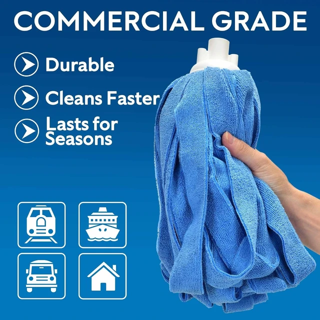 Alt view image 5 of 7 - Matthew Microfiber Mop Compatible with Ceda Refill - Commercial Mop Replacement 54" Stainless Steel Handle with 2 Wet Mop Heads w/1 Handle Incl. 2 Pcs Blue Microfiber Cloth