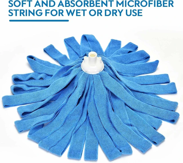 Main image of Matthew Microfiber Mop Compatible with Ceda Refill - Commercial Mop Replacement 54" Stainless Steel Handle with 2 Wet Mop Heads w/1 Handle Incl. 2 Pcs Blue Microfiber Cloth