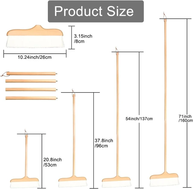Alt view image 3 of 7 - Gloffer Indoor Wood Wool Broom,Ultra Soft Bristles Broom with Long Handle,Sweeping Kitchen Brooms for Home Cleaning,Floor,Office