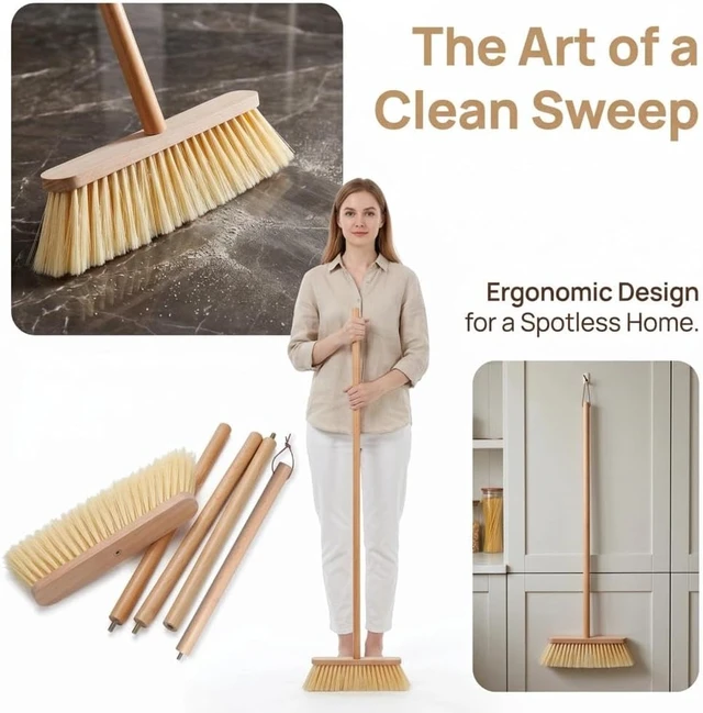 Alt view image 5 of 7 - Wood Handle Household Broom - Heavy Duty PET Bristles for Pet Hair & Dust
