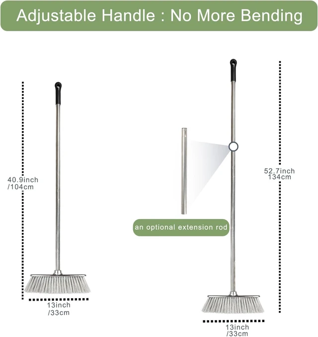 Alt view image 2 of 7 - Indoor Soft Bristle Broom, 13-Inch Angle Head, Adjustable Handle