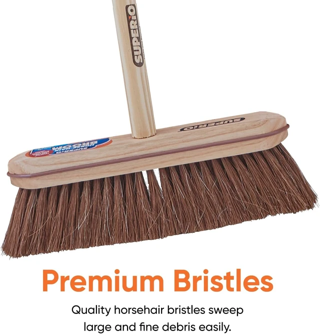 Alt view image 2 of 7 - Superio Kitchen and Home Horsehair Broom With Wood Handle, Fine Premium Bristles - Heavy Duty Household Broom Easy Swiping Dust And Wisp Floors And Corners , 12" sweeping head