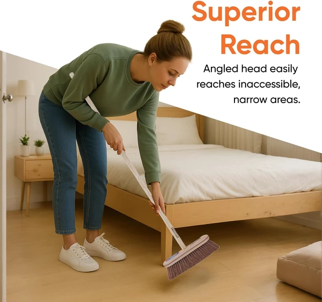 Alt view image 5 of 7 - Superio Kitchen and Home Horsehair Broom With Wood Handle, Fine Premium Bristles - Heavy Duty Household Broom Easy Swiping Dust And Wisp Floors And Corners , 12" sweeping head