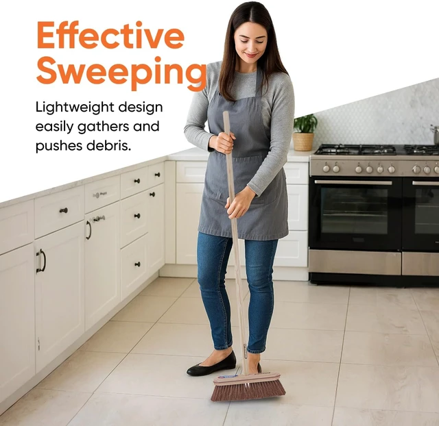 Alt view image 3 of 7 - Superio Kitchen and Home Horsehair Broom With Wood Handle, Fine Premium Bristles - Heavy Duty Household Broom Easy Swiping Dust And Wisp Floors And Corners , 12" sweeping head
