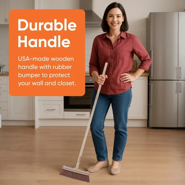 Alt view image 4 of 7 - Superio Kitchen and Home Horsehair Broom With Wood Handle, Fine Premium Bristles - Heavy Duty Household Broom Easy Swiping Dust And Wisp Floors And Corners , 12" sweeping head