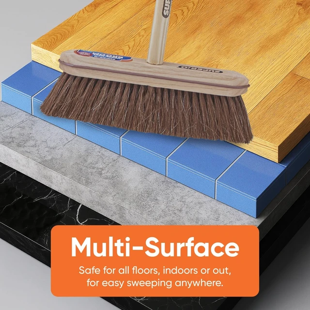 Alt view image 6 of 7 - Superio Kitchen and Home Horsehair Broom With Wood Handle, Fine Premium Bristles - Heavy Duty Household Broom Easy Swiping Dust And Wisp Floors And Corners , 12" sweeping head
