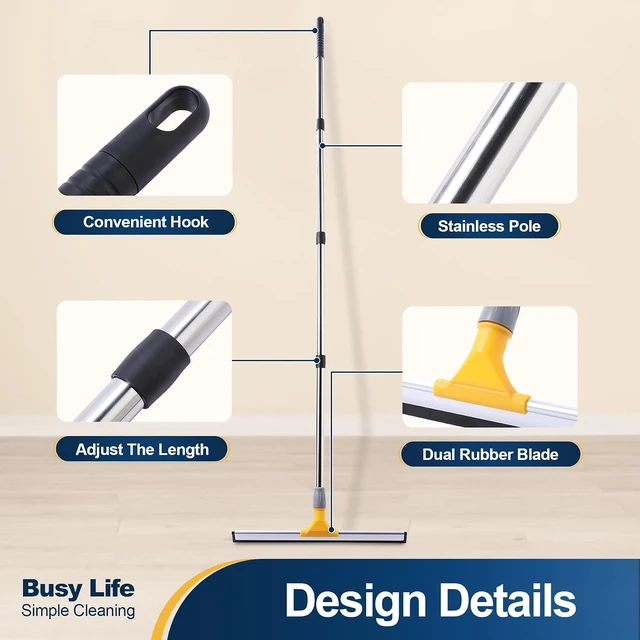 Alt view image 2 of 7 - Yocada Rubber Floor Squeegee 17.7" TPR Blade Scrubber Broom 61.8inch Pole
Household Broom for Garage Courtyard Shower Bathroom Floor Marble Glass Tile Water Foam Pet Hair Removal Cleaning