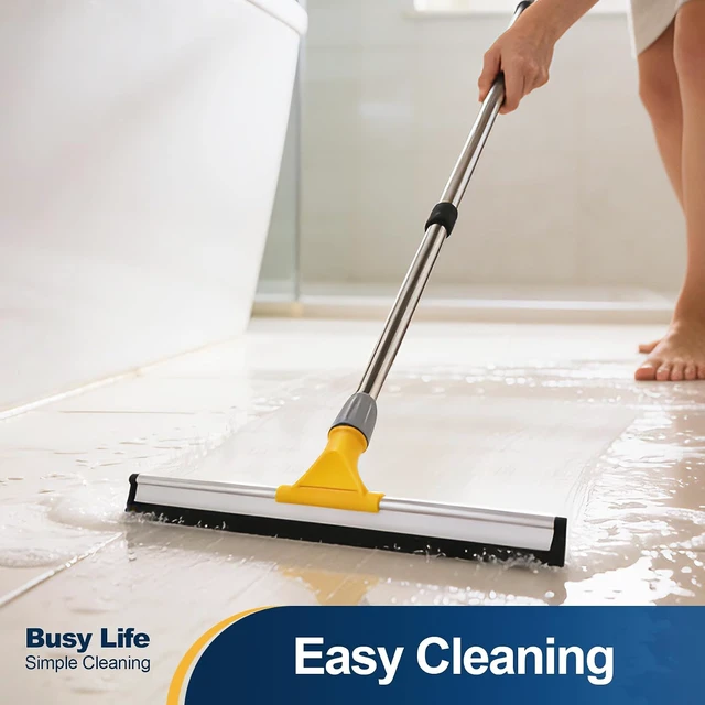 Alt view image 4 of 7 - Yocada Rubber Floor Squeegee 17.7" TPR Blade Scrubber Broom 61.8inch Pole
Household Broom for Garage Courtyard Shower Bathroom Floor Marble Glass Tile Water Foam Pet Hair Removal Cleaning
