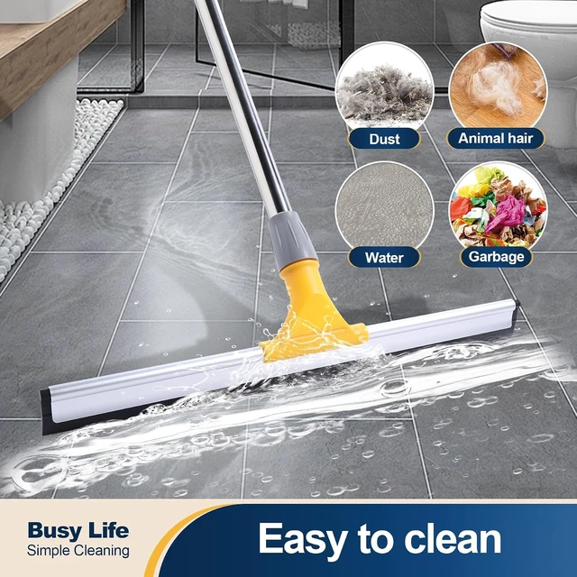 Alt view image 7 of 7 - Yocada Rubber Floor Squeegee 17.7" TPR Blade Scrubber Broom 61.8inch Pole
Household Broom for Garage Courtyard Shower Bathroom Floor Marble Glass Tile Water Foam Pet Hair Removal Cleaning