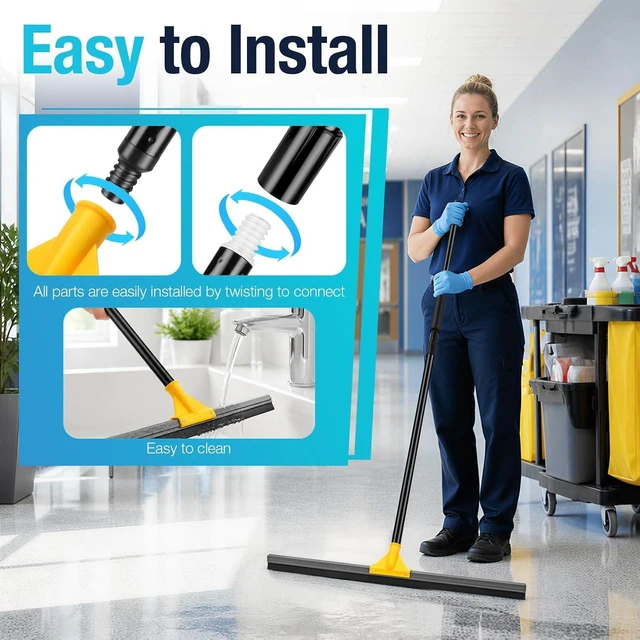 Alt view image 2 of 7 - SOBONNE 30" Large Floor Squeegee Broom for Concrete Water Removal
Heavy Duty Double Rubber Water Squeegee/57" Long Handle for Tile Deck Bathromm Pool Warehouse Outdoor/Yellow