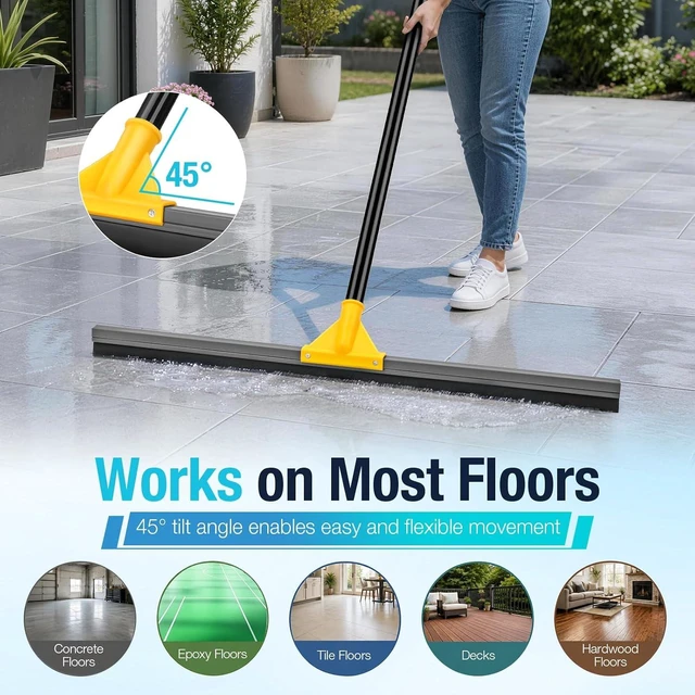 Alt view image 7 of 7 - SOBONNE 30" Large Floor Squeegee Broom for Concrete Water Removal
Heavy Duty Double Rubber Water Squeegee/57" Long Handle for Tile Deck Bathromm Pool Warehouse Outdoor/Yellow