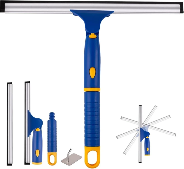 Alt view image 2 of 7 - Swivel Shower Squeegee for Glass Doors, All-Purpose Anti-Slip Window Squeegee with 2 Blades, Window Cleaner Tool Bathroom Squeegee for Shower Doors, Tile Shower Walls,Mirrors,Car Windshields