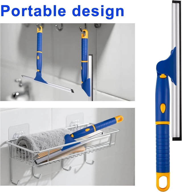 Alt view image 7 of 7 - Swivel Shower Squeegee for Glass Doors, All-Purpose Anti-Slip Window Squeegee with 2 Blades, Window Cleaner Tool Bathroom Squeegee for Shower Doors, Tile Shower Walls,Mirrors,Car Windshields