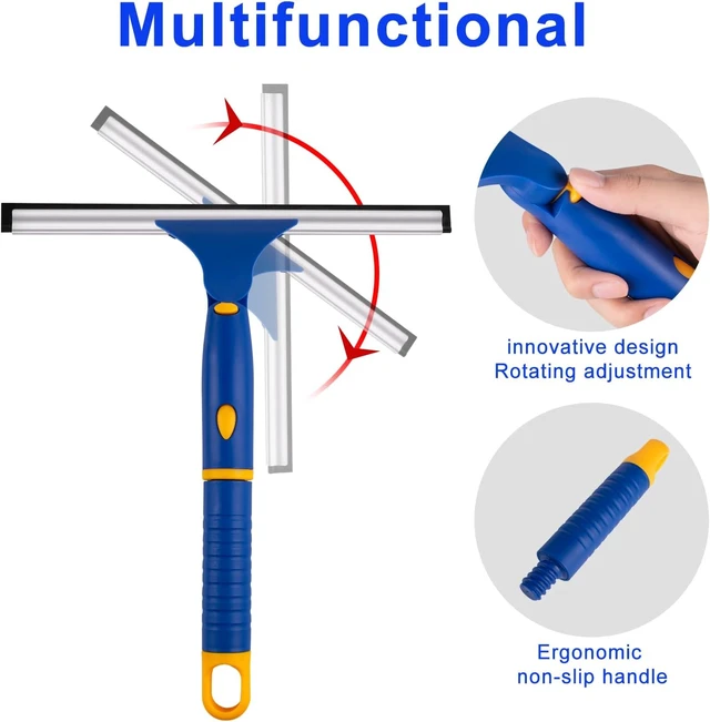 Alt view image 3 of 7 - Swivel Shower Squeegee for Glass Doors, All-Purpose Anti-Slip Window Squeegee with 2 Blades, Window Cleaner Tool Bathroom Squeegee for Shower Doors, Tile Shower Walls,Mirrors,Car Windshields