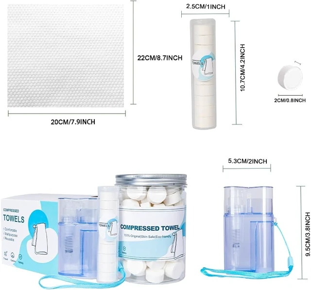 Alt view image 3 of 7 - Gloffer Compressed Towels,110PCS Compressed Face Towel with Carrying Case and Towel Dispenser,Disposable Portable Mini Tissue for Travel,Sport,Camping