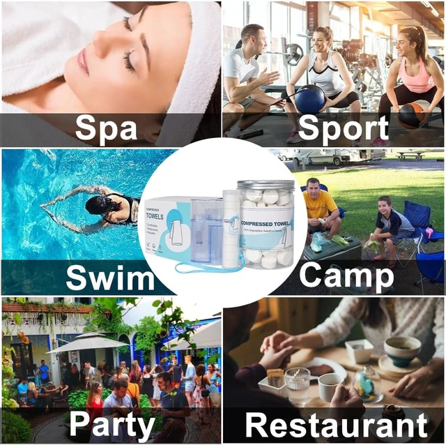 Alt view image 6 of 7 - Gloffer Compressed Towels,110PCS Compressed Face Towel with Carrying Case and Towel Dispenser,Disposable Portable Mini Tissue for Travel,Sport,Camping