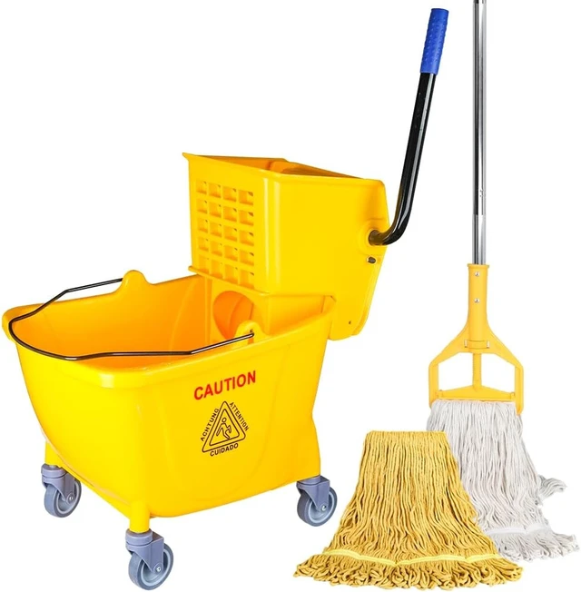 Alt view image 6 of 7 - Commercial Mop Wringer Bucket&Industrial Cotton Mop Set,2 Heads Long Handle
Mop Bucket on Wheels with Side Press 2Pcs Replacement String Mop Head Heavy Duty for Floor Cleaning