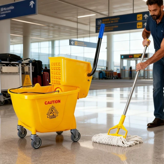 Alt view image 4 of 7 - Commercial Mop Wringer Bucket&Industrial Cotton Mop Set,2 Heads Long Handle
Mop Bucket on Wheels with Side Press 2Pcs Replacement String Mop Head Heavy Duty for Floor Cleaning