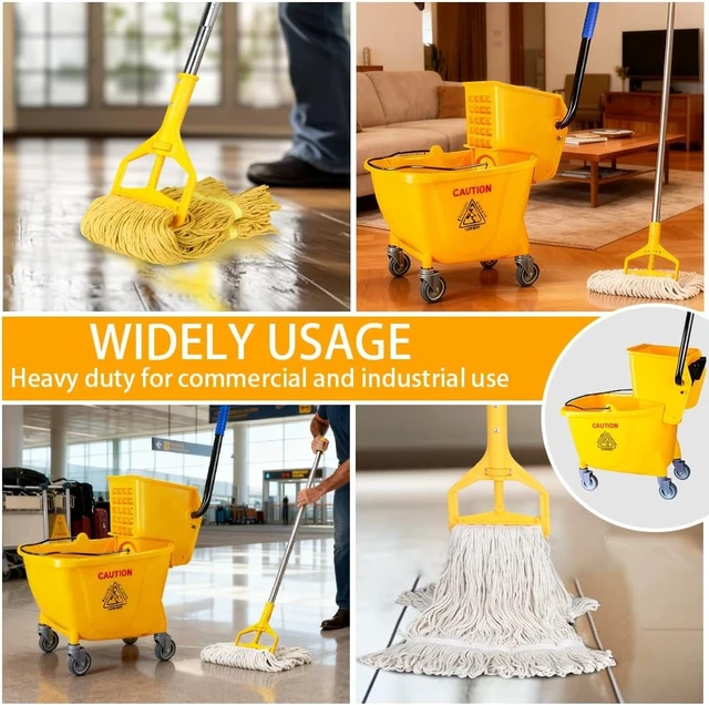 Alt view image 7 of 7 - Commercial Mop Wringer Bucket&Industrial Cotton Mop Set,2 Heads Long Handle
Mop Bucket on Wheels with Side Press 2Pcs Replacement String Mop Head Heavy Duty for Floor Cleaning