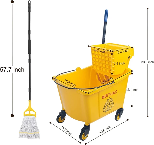 Alt view image 2 of 7 - KeFanta 35 Quart Commercial Mop Bucket with Side Press Wringer on Wheels
Yellow,Heavy Duty Industrial Mop, for Floor Cleaning,Household,Business,Restaurants and Janitorial Use