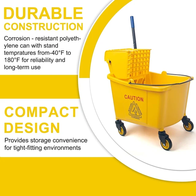 Alt view image 5 of 7 - KeFanta 35 Quart Commercial Mop Bucket with Side Press Wringer on Wheels
Yellow,Heavy Duty Industrial Mop, for Floor Cleaning,Household,Business,Restaurants and Janitorial Use