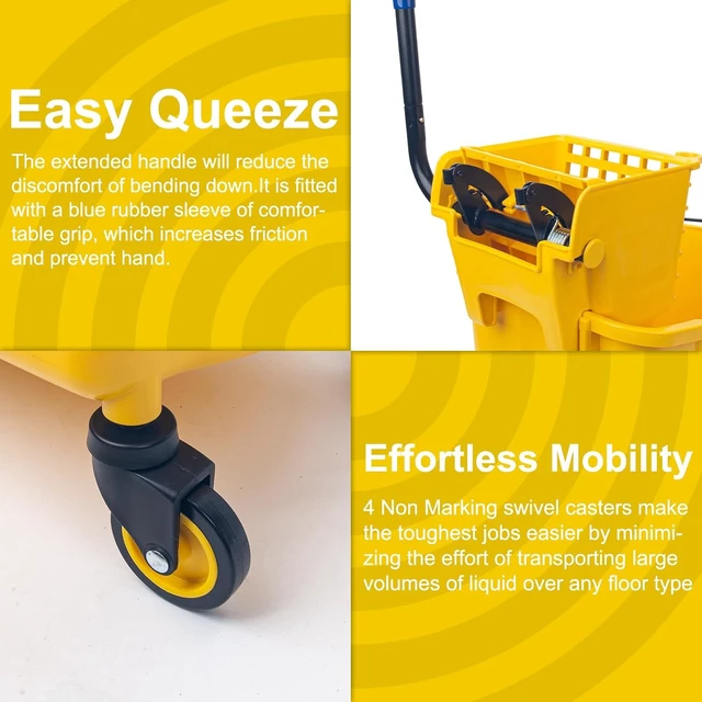 Alt view image 4 of 7 - KeFanta 35 Quart Commercial Mop Bucket with Side Press Wringer on Wheels
Yellow,Heavy Duty Industrial Mop, for Floor Cleaning,Household,Business,Restaurants and Janitorial Use