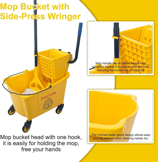 Alt view image 3 of 7 - KeFanta 35 Quart Commercial Mop Bucket with Side Press Wringer on Wheels
Yellow,Heavy Duty Industrial Mop, for Floor Cleaning,Household,Business,Restaurants and Janitorial Use