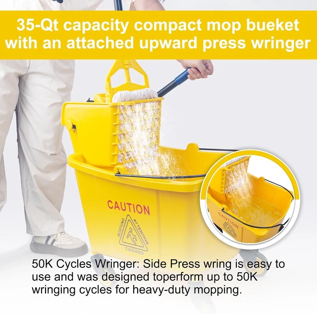 Alt view image 7 of 7 - KeFanta 35 Quart Commercial Mop Bucket with Side Press Wringer on Wheels
Yellow,Heavy Duty Industrial Mop, for Floor Cleaning,Household,Business,Restaurants and Janitorial Use