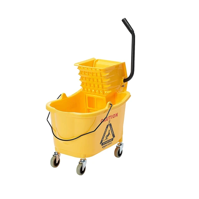 Alt view image 2 of 7 - Basics Commercial Side Press Wringer Floor Cleaning Mop Bucket on Wheels, 35-Quart, Yellow