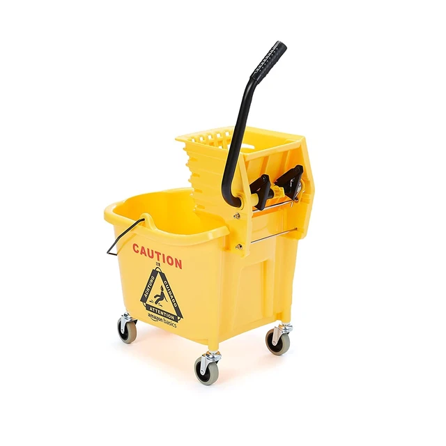Alt view image 7 of 7 - Basics Commercial Side Press Wringer Floor Cleaning Mop Bucket on Wheels, 35-Quart, Yellow
