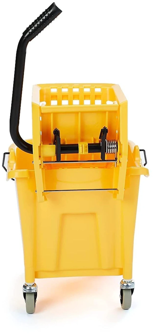 Main image of Basics Commercial Side Press Wringer Floor Cleaning Mop Bucket on Wheels, 35-Quart, Yellow