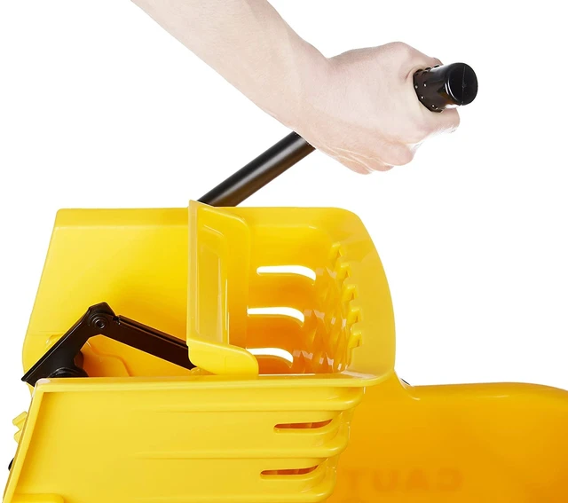 Alt view image 5 of 7 - Basics Commercial Side Press Wringer Floor Cleaning Mop Bucket on Wheels, 35-Quart, Yellow