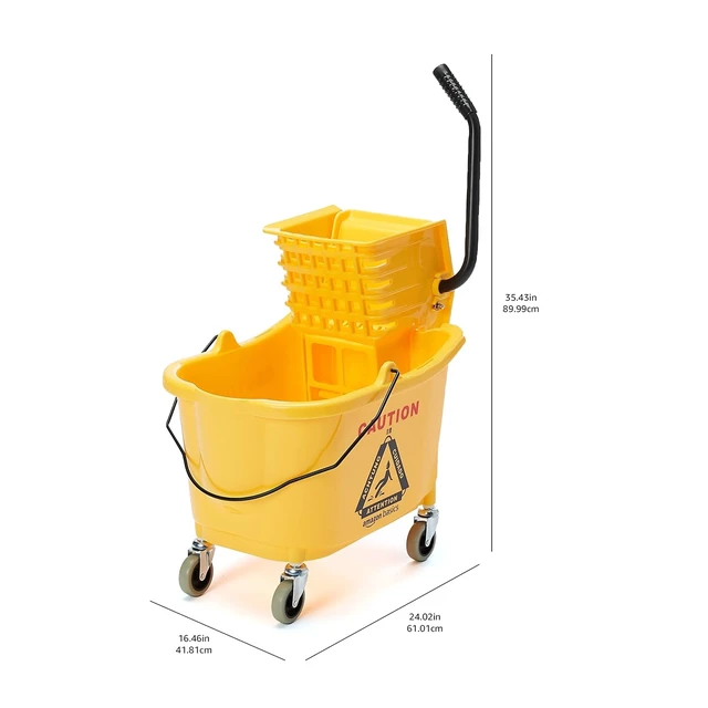 Alt view image 6 of 7 - Basics Commercial Side Press Wringer Floor Cleaning Mop Bucket on Wheels, 35-Quart, Yellow