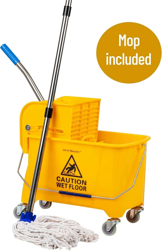 Alt view image 3 of 7 - Mind Reader Mop and Bucket Set with Wringer, Mop Included, 5.5 Gallon Cleaning System with Wheels, Upward Press Wringer, Small Mop Compatible