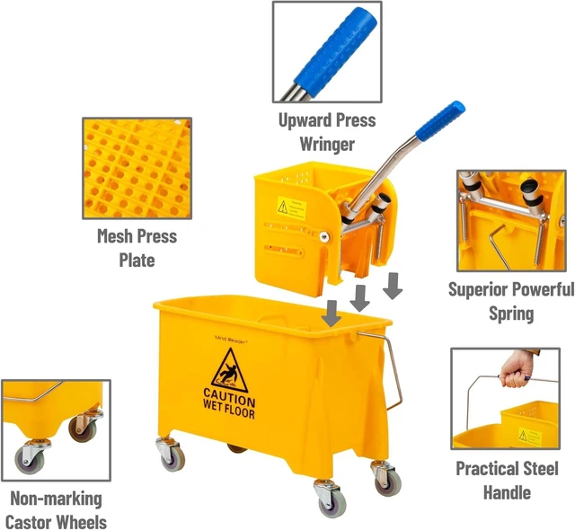 Main image of Mind Reader Mop and Bucket Set with Wringer, Mop Included, 5.5 Gallon Cleaning System with Wheels, Upward Press Wringer, Small Mop Compatible